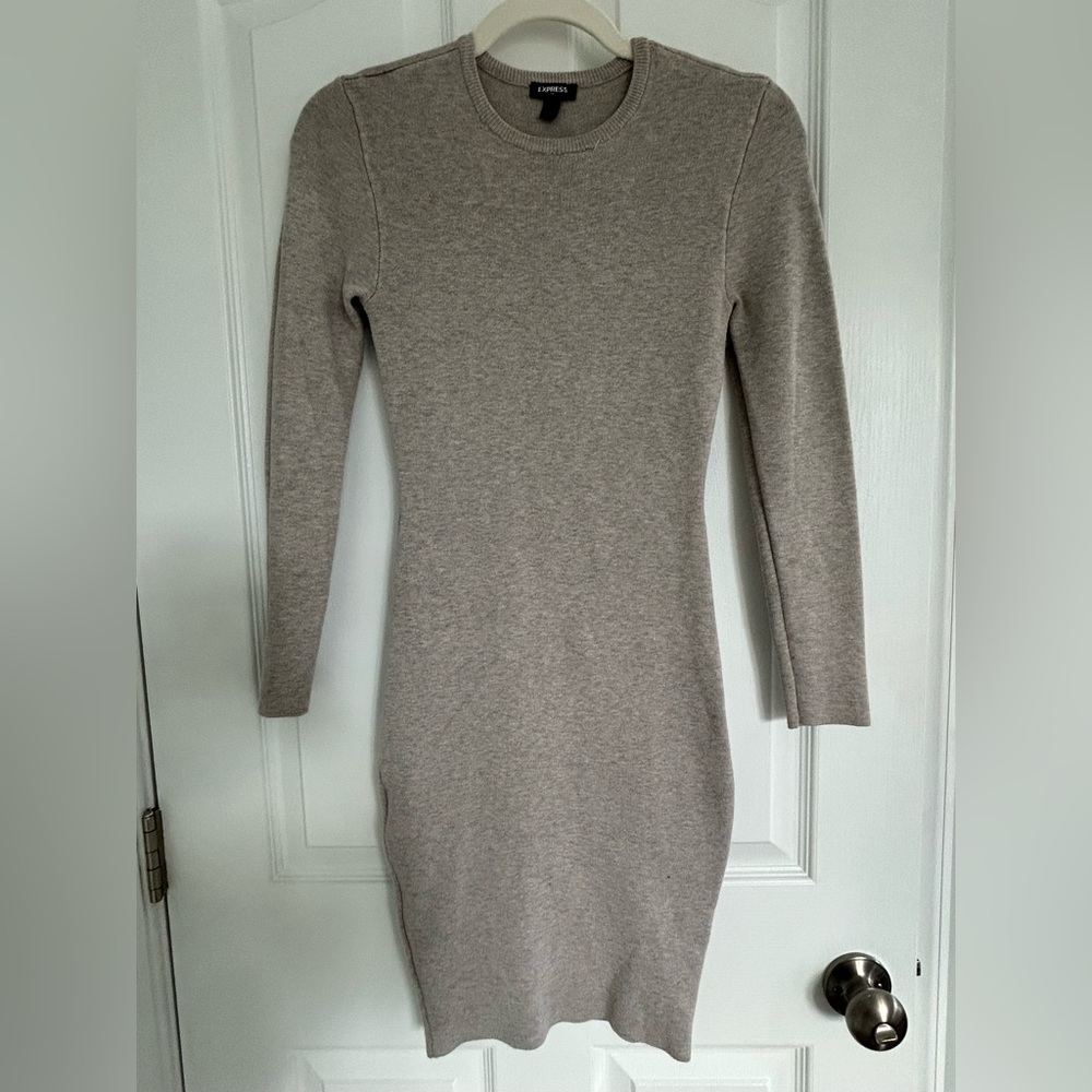 Express Beige Bodycon Sweater Dress